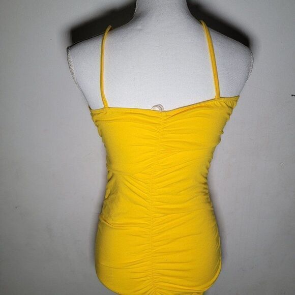 Yellow Cabbage Womens Yellow V Neck Spaghetti Strap Scrunch Mini Dress Sz Small - Picture 5 of 5